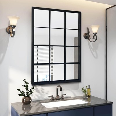 Balck Rectangle Mirror,Window Pane Grid Mirror,Minimalism Wall Mounted Mirror...