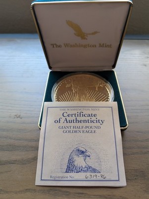 1986 Washington Mint Giant Half Pound Golden Eagle .999 Silver 8OZ