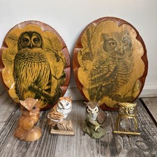 VTG Owl Decor Lot Wall Plaques And Figures