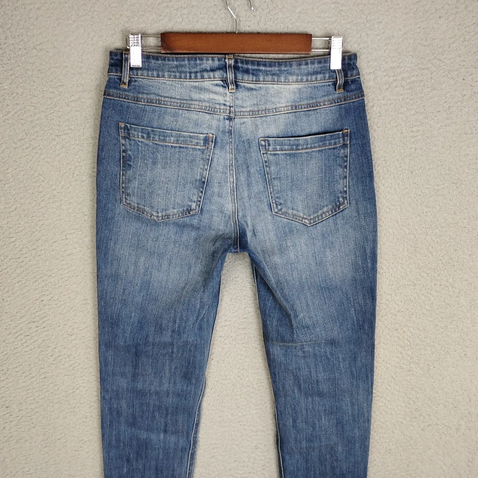 Jeans feminino Catherine Malandrino 8 azul tornozelo corte borla bainha jeans stretch - Imagem 4 de 4