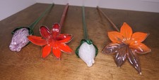 4 Art Glass Flowers Long Stem Czech Republic ...