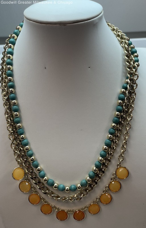Fashion Gold Tone Faux Stone Beaded Multistrand Necklace, 72.9g