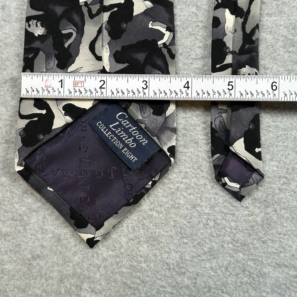 Corbata para hombre J. Garcia Stonehenge 'Cartoon Limbo' 100 % seda negra/gris EE. UU. Foto 4 de 4