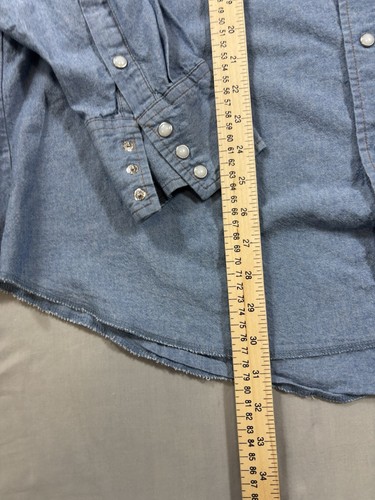 Vintage Wrangler Shirt Mens 2X Blue Denim Pearl Snap Western Wear Brush Popper - Picture 2 of 5