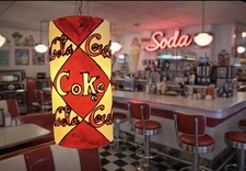 Vtg 1960-70’s Cylindrical Coca Cola Hanging Lamp Rewired W New Cords & Socket