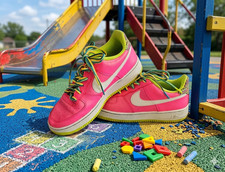 NIKE Air Force 1 Low Youth Size 7Y Pink Blast White Volt Shoes CW5761-600