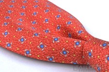 BVLGARI Red Geometric 100 Silk Twill Mens 7 FOLD Luxury Tie - 3.50"