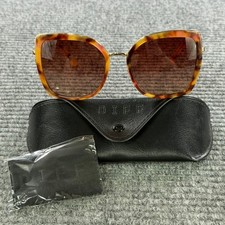DIFF Eyewear Tortoise Shell Butterfly Sunglasses Gold Temples Black Leather Case