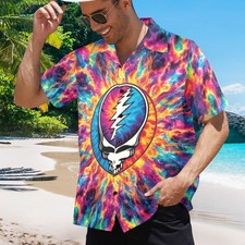 Rock Music Hawaiian Button Shirt. Grateful Dead Bears