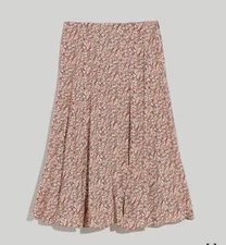 MADEWELL Midi Seamed Skirt Cottage Garden Size 4 Brown Peach Floral Crepe Slit