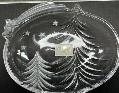 New Vtg Studio Nova Crystal Candy Dish Trees Moon, Stars 6 3/4 Inches Christmas