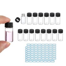 3ml Clear Glass Vials, 15 Pack Sample Vials Reagent Media Bottle with Labels