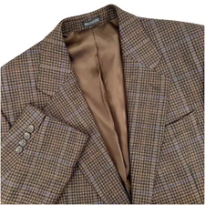 Stafford Mens Blazer 44L Wool Cashmere Brown Houndstooth Sport Coat