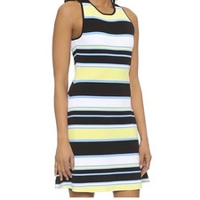 A.L.C. Striped Knit Racerback Mini Dress Black White Blue Yellow Size S 7103D