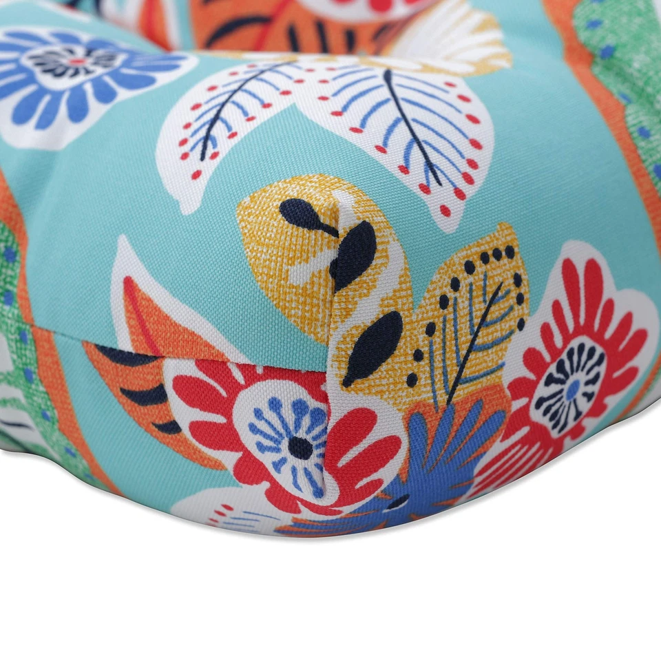 Cojín de asiento de mimbre acolchado floral brillante para interiores/exteriores con lazos, 2 unidades, 1... Foto 2 de 4