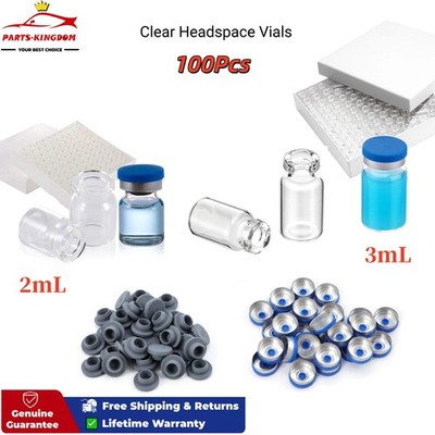 100Pcs 2mL/3mL Lab Glass Vials Clear Sample Vials with Crimp Top Flat Bottom