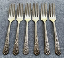 Set of SIX International Century Sterling Silver Royal Rose Dinner Forks 