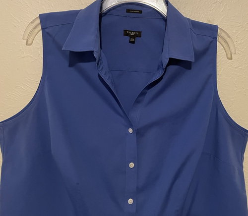 Talbots 14W Top Wrinkle Resistant BLUE Stretch Sleeveless Button Front Shirt - Picture 15 of 16