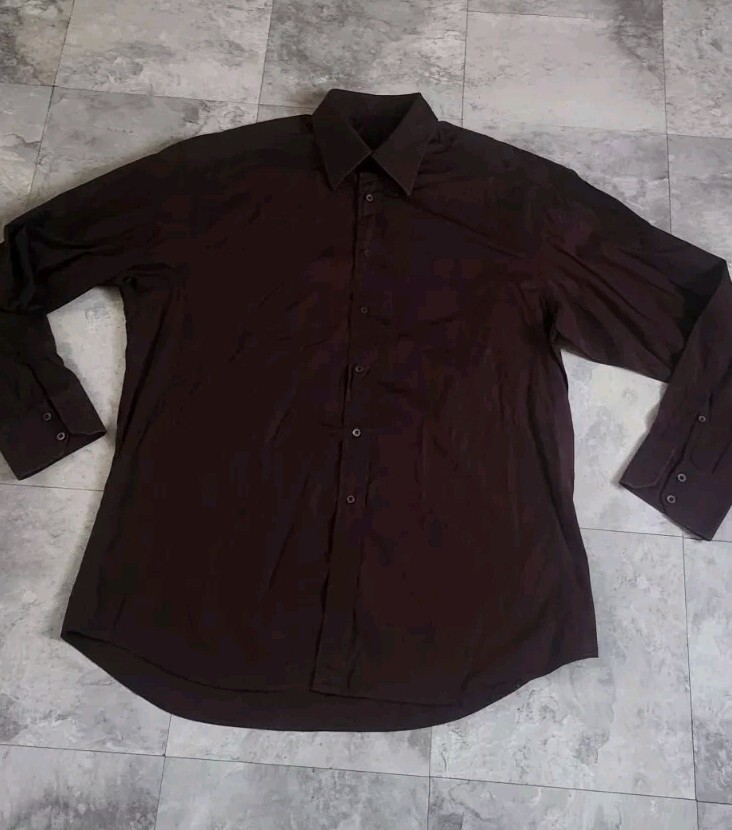 gucci men's button up dress shirt Vintage 2000s S/S 2004 by Tom Ford Gray Silk Checkered based on a size 15 Gucci Button up Brown Long