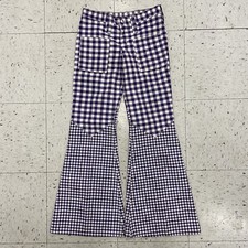 Vintage Wrangler Peter Max Gingham Bell Bottom Pants 1970s Purple White 5 27