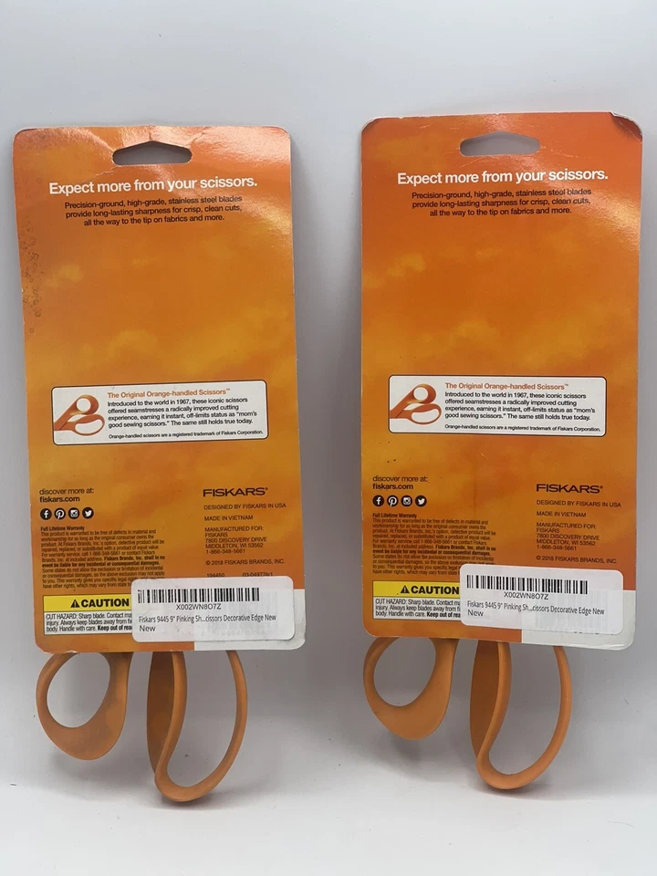 FISKARS PINKING SHEARS NEW IN PACKAGE LOT OF 2 8 IN-ORANGE HANDLES - Image 4 of 4
