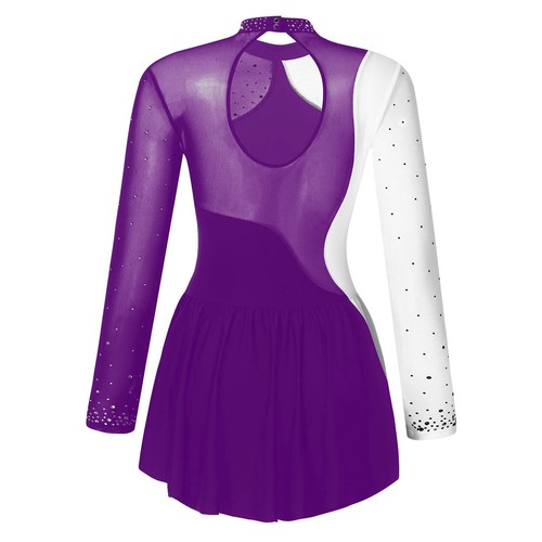 Womens Dancewear Cutout Back Dresses Patchwork Dress Dancing Competition Skirt - Picture 30 of 61