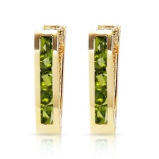 14K. SOLID GOLD OVAL HUGGIE EARRING WITH PERIDOTS Yellow Gold 