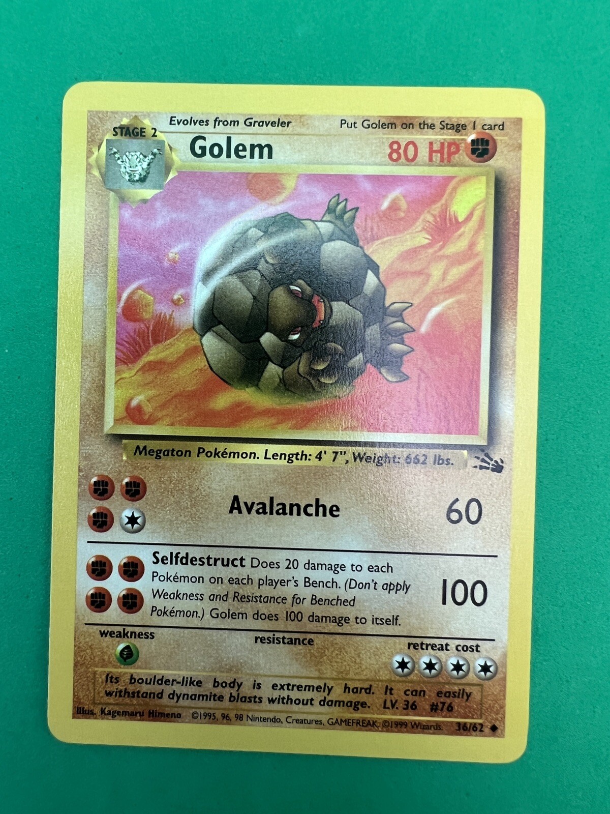 Golem - 36/62- Fossil - 2000 - Pokemon - Near Mint