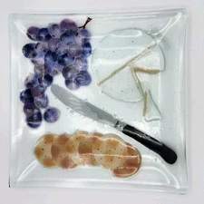 Vtg Andra DuRee Martin Fused Art Glass Dish Crackers Grapes Cheese Square Plate 