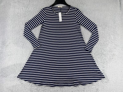 La Made Dress Womens Extra Small White Blue Striped Long Sleeve Polyester Blend