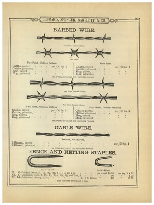 1899 PAPER AD Glidden Pattern Two Four Point Barbered Wire Fence Wire Stretcher 