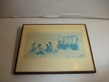 1- Ted DeGrazia Artist Mini Wall Decor Print "Navajo Campfire"- #177 -1970s