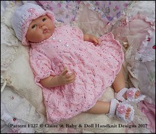 BABYDOLL HANDKNIT DESIGNS KNITTING PATTERN F127 DRESS SET 16-22" DOLL 0-3M BABY