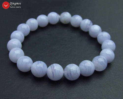 Fashion 10mm Round Natural Blue Lace Agate Bracelet for Women Stone Jewelry 15'' - Picture 2 of 11