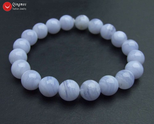 Trendy 10mm Round Natural Blue Lace Agate Bracelet for Women Stone Jewelry 7.5'' - Afbeelding 1 van 6