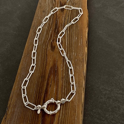 Solid Sterling Silver Paperclip Necklace 4.3mm with Front Clasp Pendant Holder - Picture 4 of 7