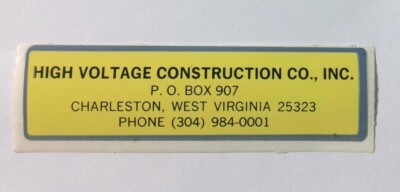 High Voltage Construction Charleston West Virginia Coal Mining Sticker Decal
