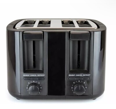 Schwarzer Toaster - 4 Scheiben - variable Bräunung - Auftauen - Aufwärmen - extra breiter Schlitz
