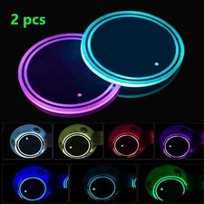 LED Cup Holder Lights, 2pcs LED Car Coasterss with 7 Colors Luminescent Light Cu