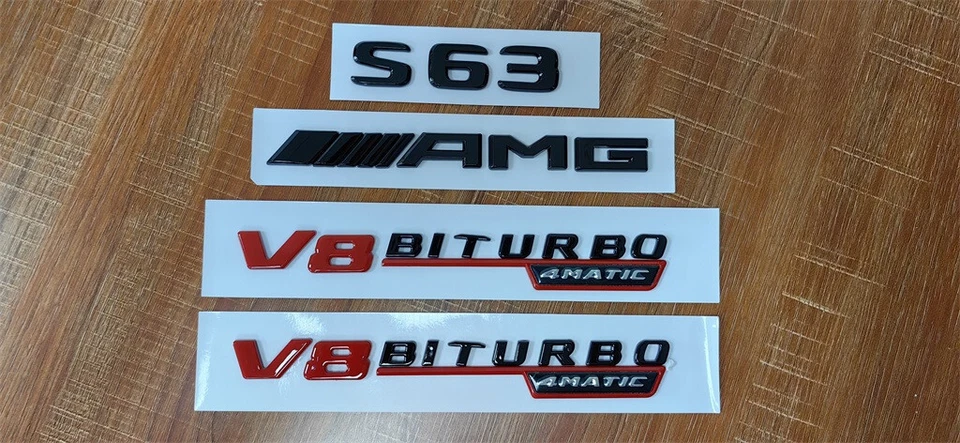 Negro y Rojo S63 AMG V8 BITURBO 4MATIC Guardabarros Insignias Emblema para Mercedes/Benz Foto 3 de 4