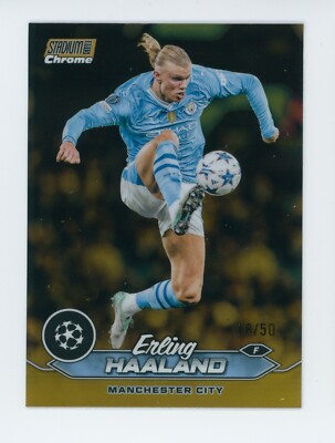 2023-24 Erling Haaland Topps Stadium Club Chrome Gold Refractor Card 18/50