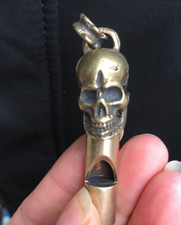 Collection brass skull head whistle key ring