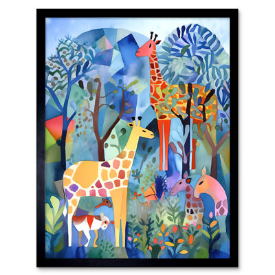 Weidetiere moderne Volkskunst Aquarell gerahmtes Wandbild Bild Druck 9 x 7 Zoll