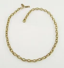 VTG Miriam Haskell signed Brass Chain Necklace Stamped design 7x5mm Links 1970's