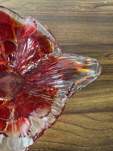 vintage art Glass Ruffled bowl Plate red and clear - Picture 7 of 12
