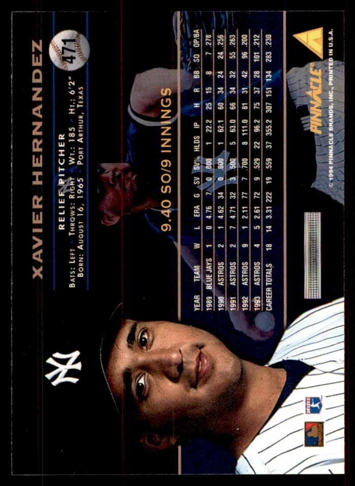 1994 PINNACLE XAVIER HERNANDEZ NEW YORK YANKEES #471 - Image 2 of 2
