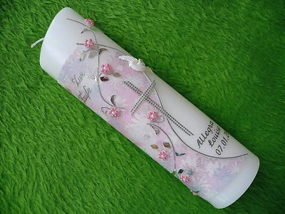 HANDARBEIT Handverzierte Taufkerze Mädchen