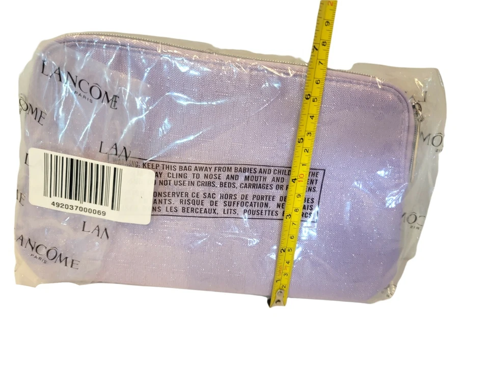 Nuevo en bolsa-NIP- LANCOME Bolsa de Maquillaje Cosmético Lila Tejido Brillante 10"x6.5"x 2.5" Foto 4 de 4