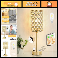 Crystal Touch Table Lamp with USB-C  AC Ports, 3-Way Dimmable Nightstand Light