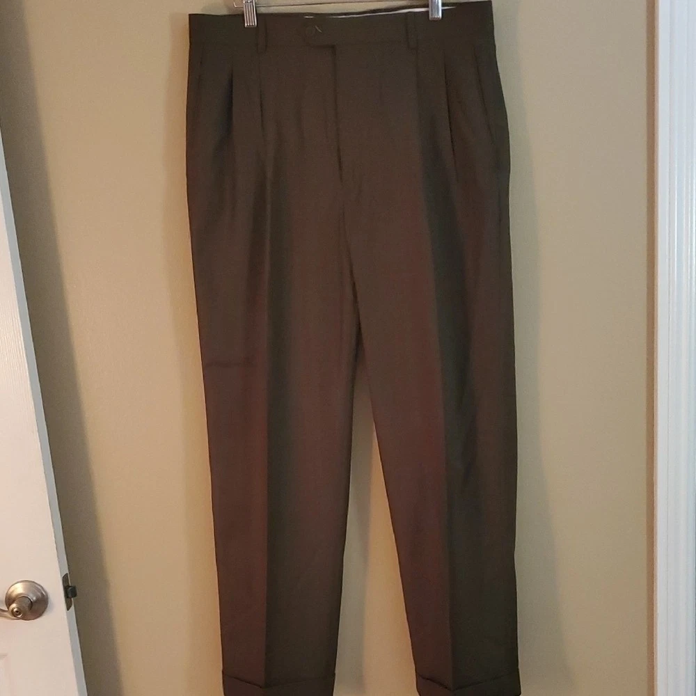 louis raphael pleated dress pants Louis Raphael Luxe 100% Wool Pleated Dress Pants Men's 40 x 30 High Rise Brown